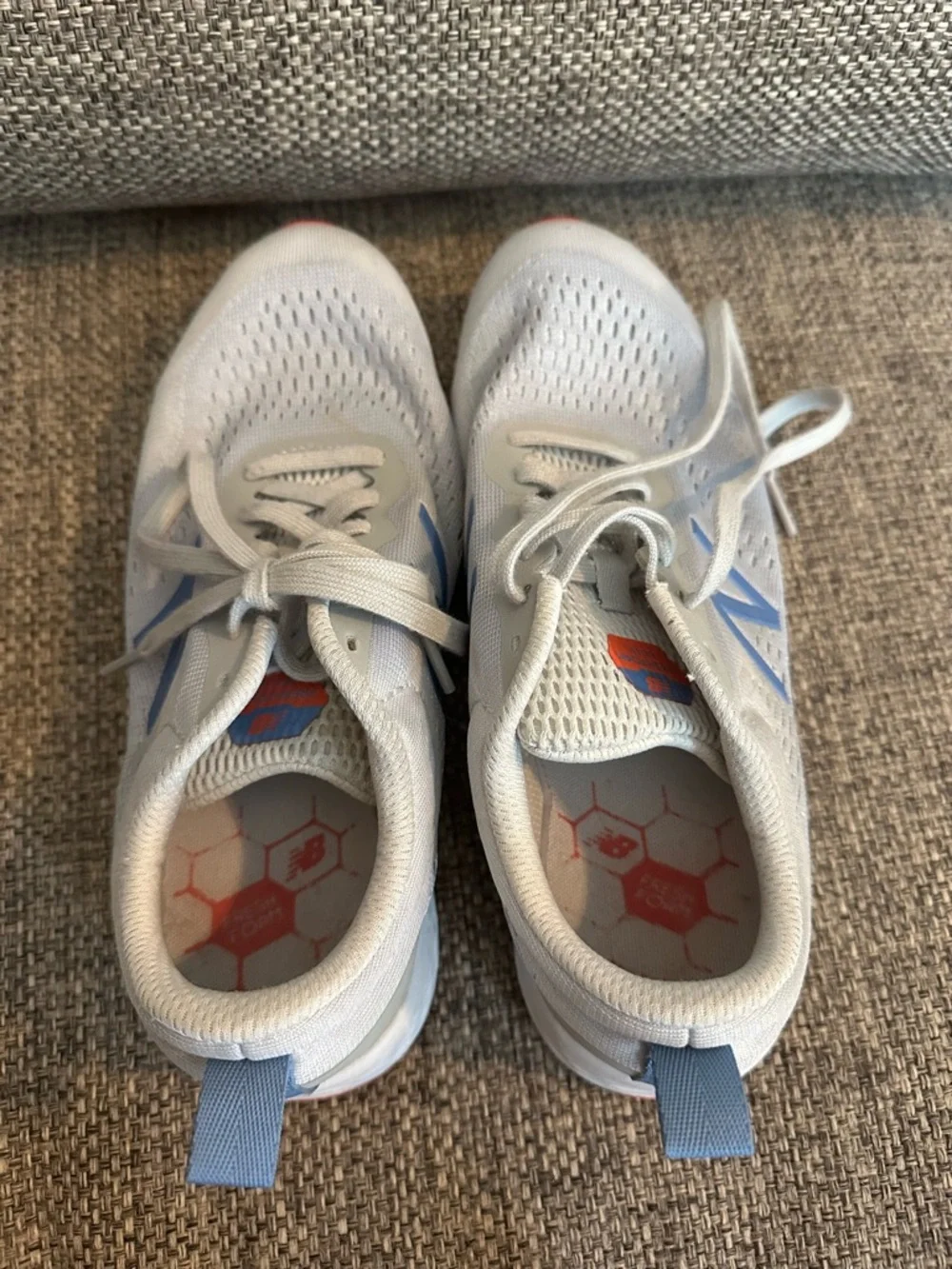 New Balance Light Gray & Blue Athletic Shoes